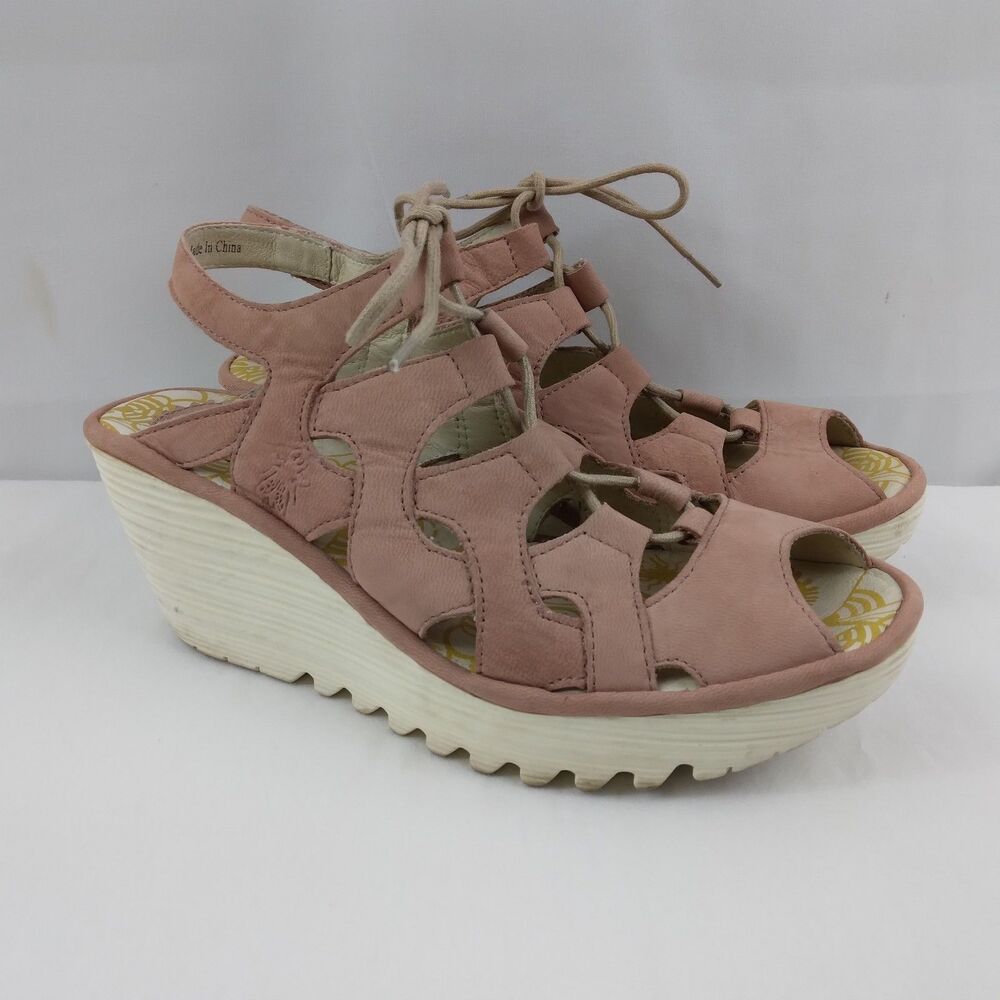 Fly London YEXA916FLY Wedge Sandals Pink Nude Womens Size US 7.5 8  EU 38